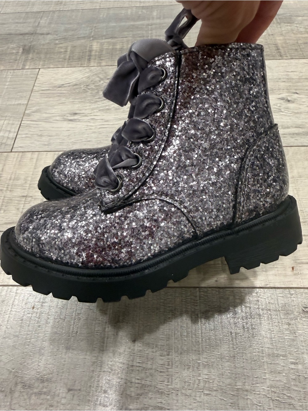 Old Navy Glitter Lace-Up Combat Boots - Silver